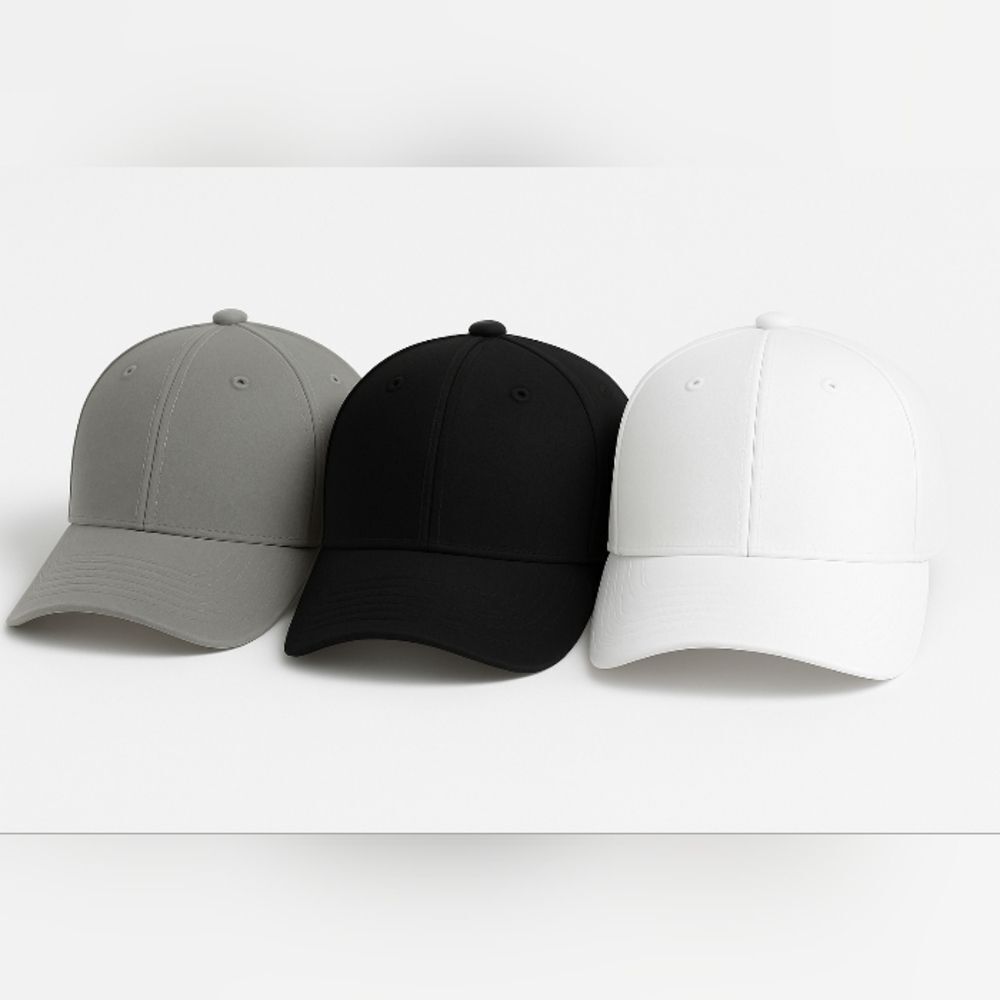 3 Pack Structured Baseball Caps – Grey / Black / White – Blank Adjustable Hats